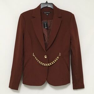 INC International Concepts Womens S Deep Sienna Brown Chain Trim Blazer Jacket